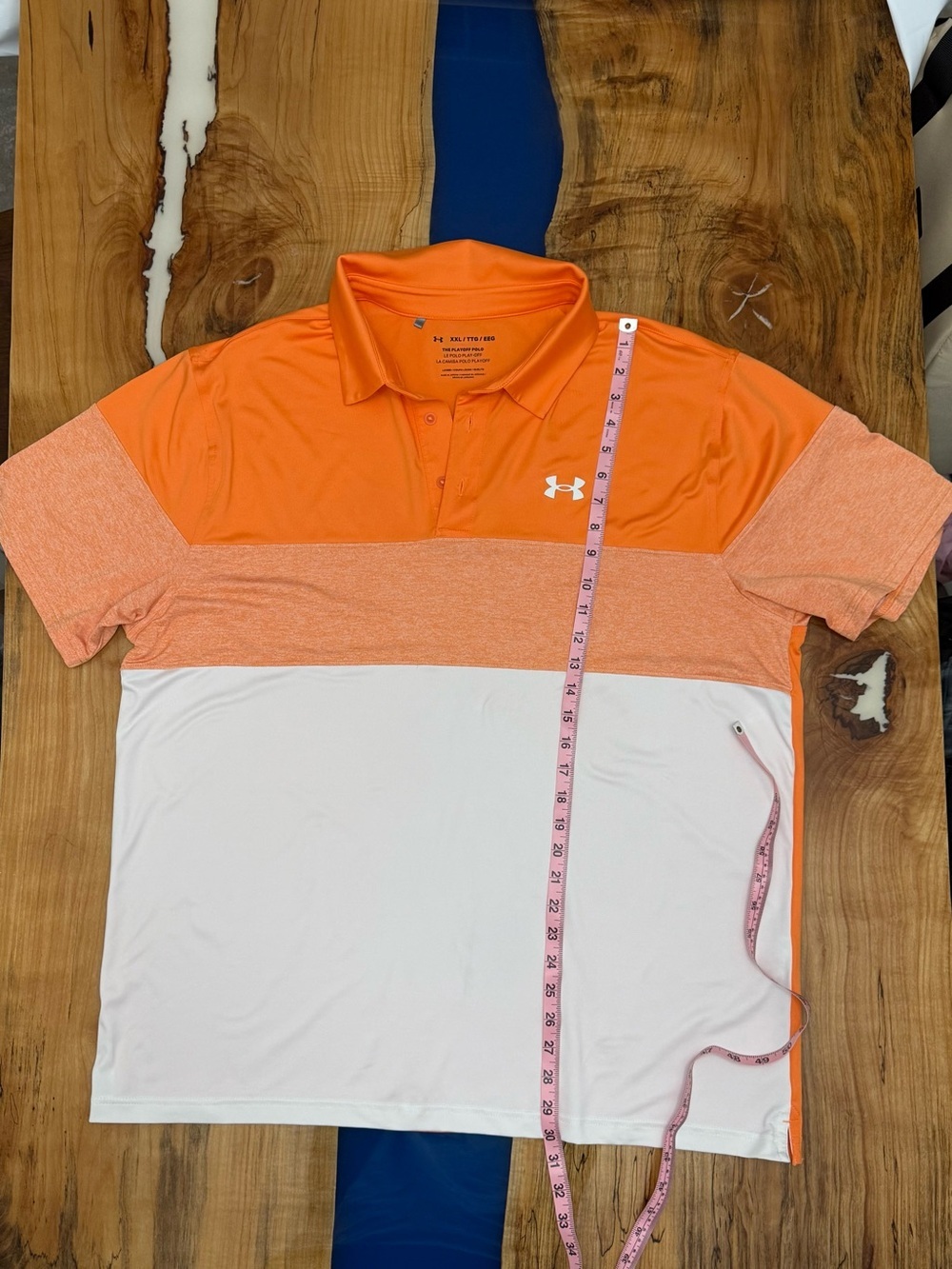 Under Armour Playoff Polo XXL Orange White Colorblock Golf Performance Shirt Men - Picture 3 of 8